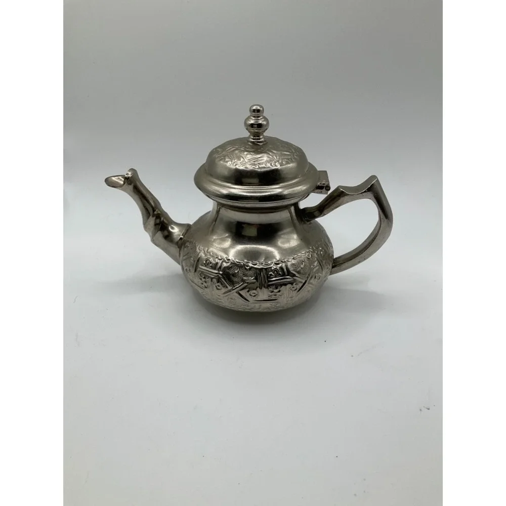Vintage Moroccan Small‎ Teapot handcrafted hammered ornate Diamant Blanc Stamped